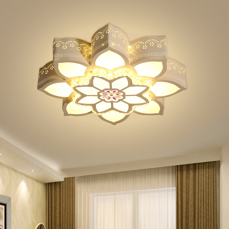 Crystal Lotus Led Flush Mount Ceiling Light - Modern White Design