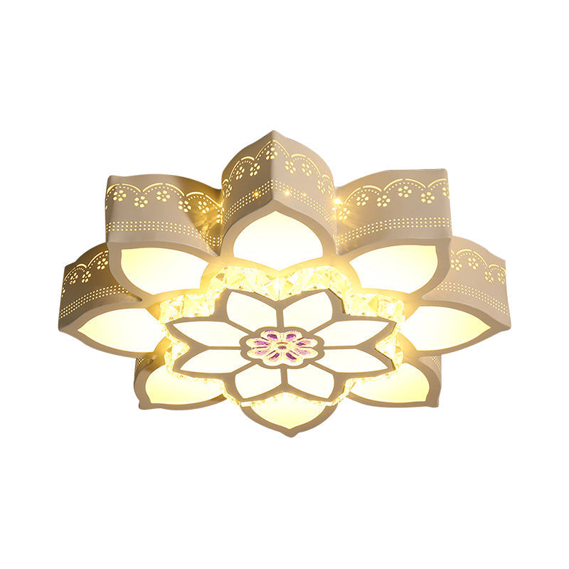 Crystal Lotus Led Flush Mount Ceiling Light - Modern White Design