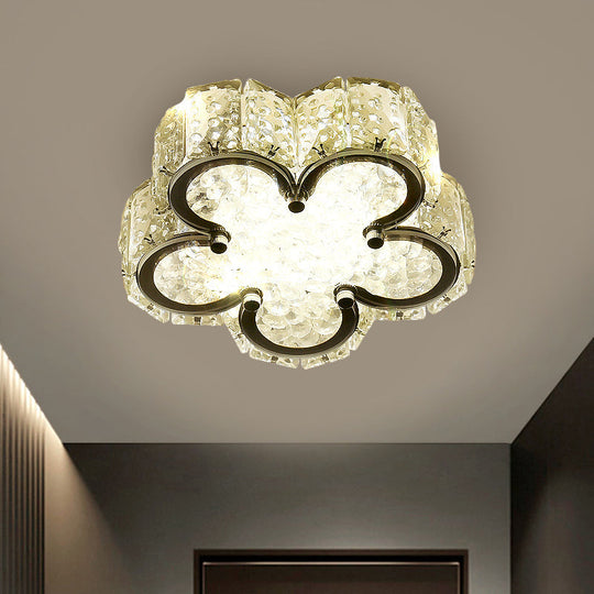 Modern Led Flush Lamp: Stainless-Steel Round/Square/Flower Ceiling Fixture With Clear Crystal Shade