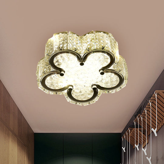Modern Led Flush Lamp: Stainless-Steel Round/Square/Flower Ceiling Fixture With Clear Crystal Shade