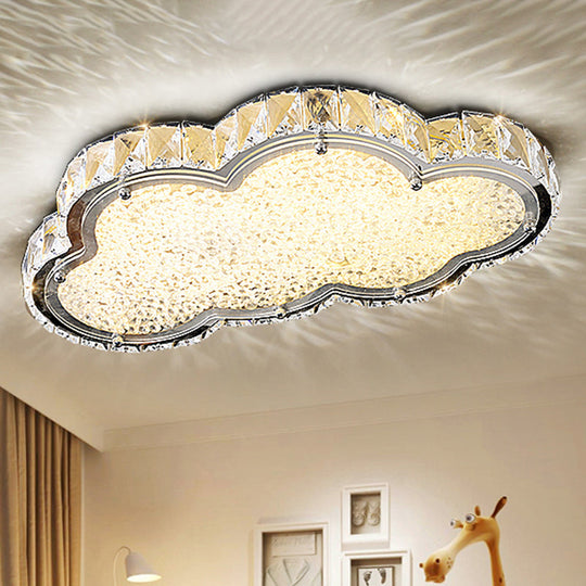 Modernist Crystal Block Cloud Ceiling Fixture Stainless-Steel Led Flush Mount - Warm/White Light
