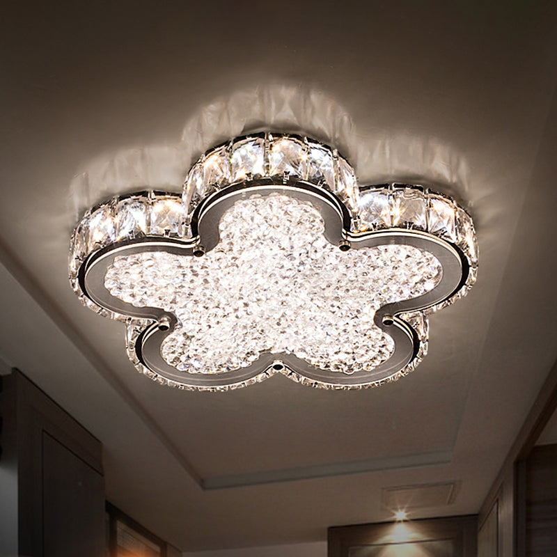 Stylish Crystal Block Led Ceiling Light In Stainless-Steel With Warm/White For Corridors / Warm