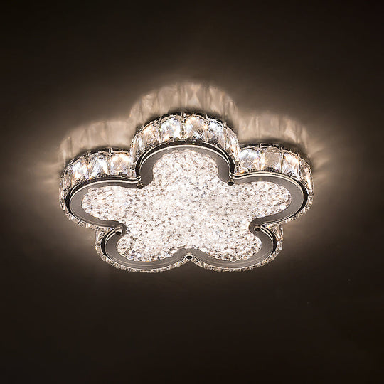Stylish Crystal Block Led Ceiling Light In Stainless-Steel With Warm/White For Corridors