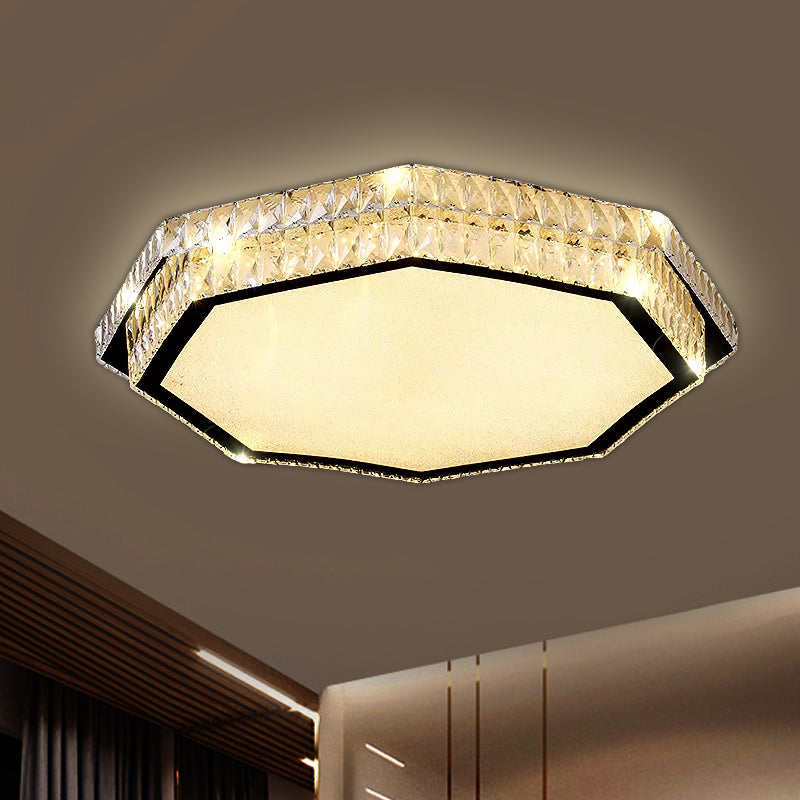 Modern Clear Crystal Flower/Octagon Led Flushmount Ceiling Lamp Minimalistic Stainless-Steel Design