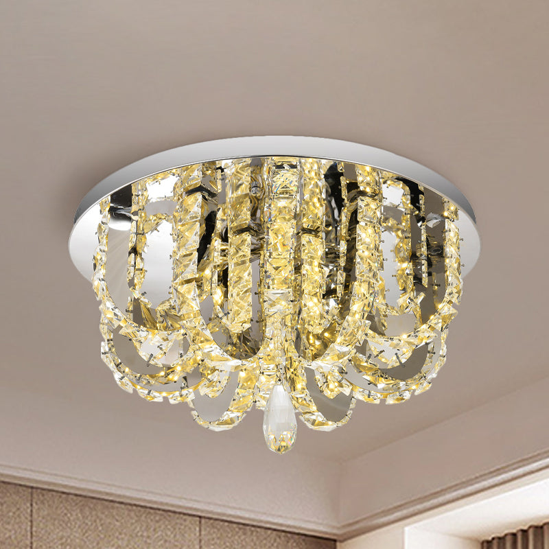 U-Shape Crystal Led Flush Mount Ceiling Light In Stainless-Steel - Simplicity At Its Finest