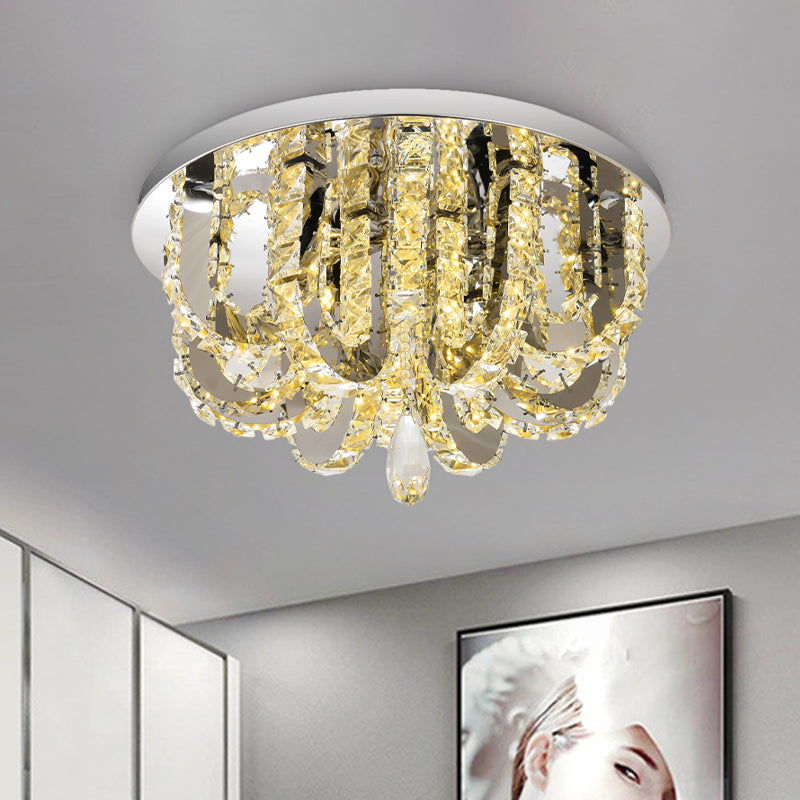 U-Shape Crystal Led Flush Mount Ceiling Light In Stainless-Steel - Simplicity At Its Finest