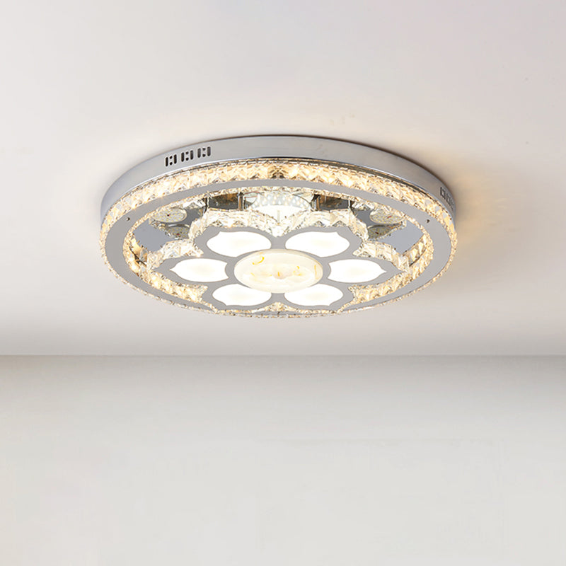 Lotus Crystal Led Flush Mount Lamp - Minimalistic Stainless-Steel Ceiling Lighting