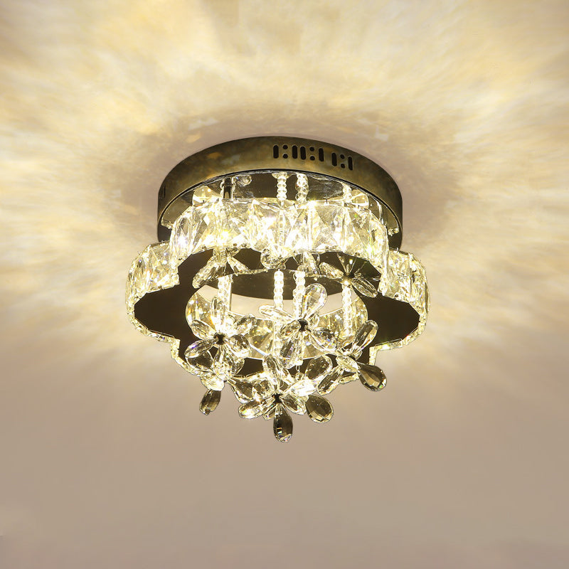 Modern Faceted Crystal Led Chrome Semi Flush Light - Blossom Ceiling Mounted Fixture 12/18 Width
