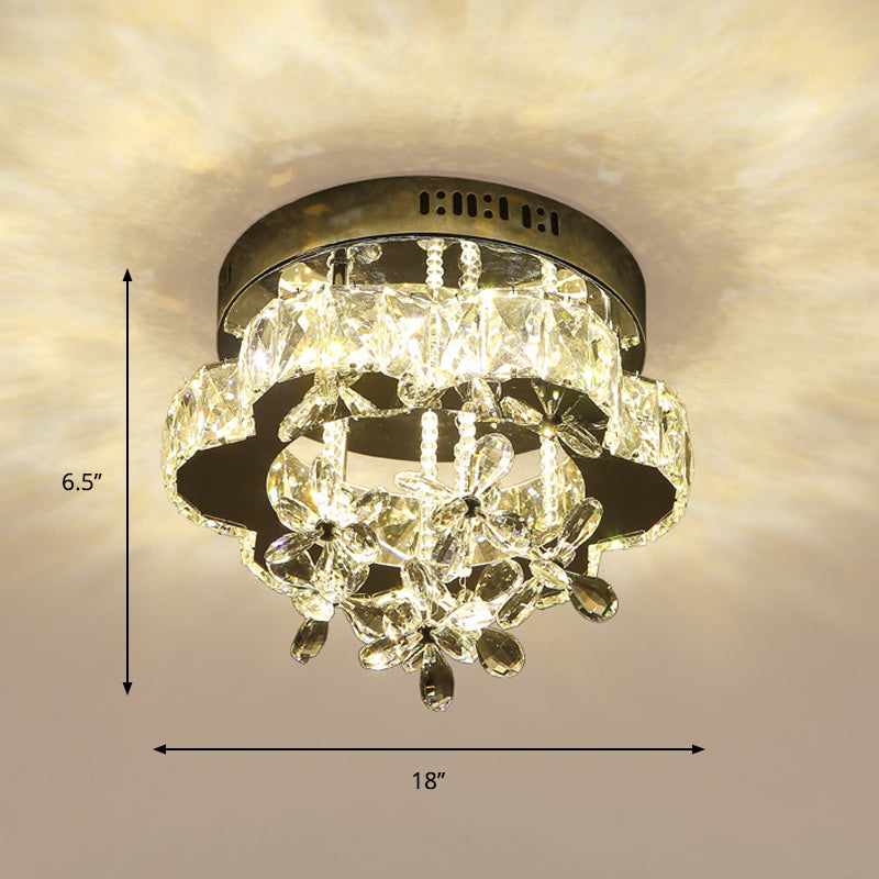 Modern Faceted Crystal Led Chrome Semi Flush Light - Blossom Ceiling Mounted Fixture 12/18 Width