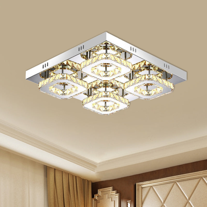Modern Square Crystal Led Restaurant Ceiling Light Fixture - Chrome
