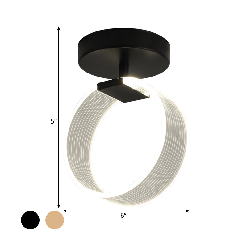 Modern Led Corridor Ceiling Lamp - Black/Gold Semi Flush Mount With Acrylic Shade