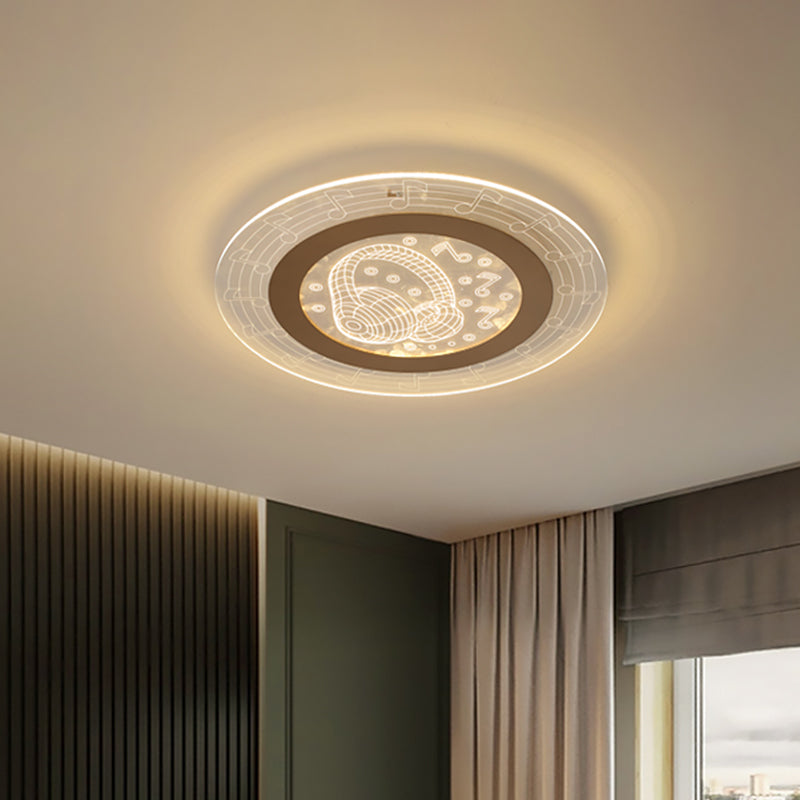 Minimalist White Led Flush Mount Ceiling Lamp With Music Note Pattern - Acrylic Disc 16/19.5 W