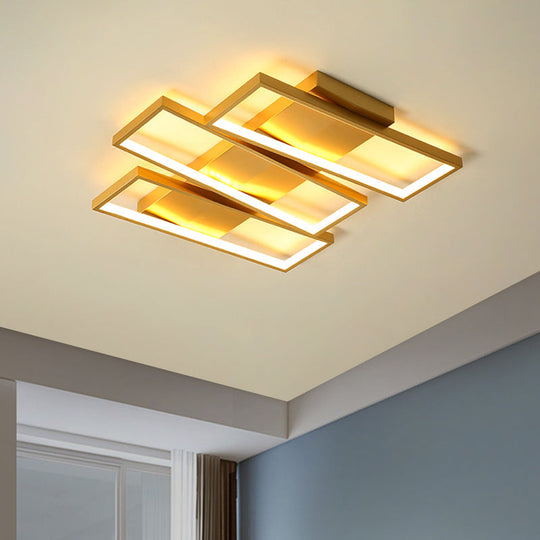 16.5/20.5 Modern Led Flush Ceiling Light In Gold Rectangle Shape Acrylic Shade / 16.5