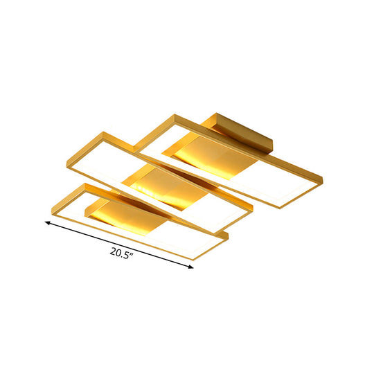 16.5/20.5 Modern Led Flush Ceiling Light In Gold Rectangle Shape Acrylic Shade