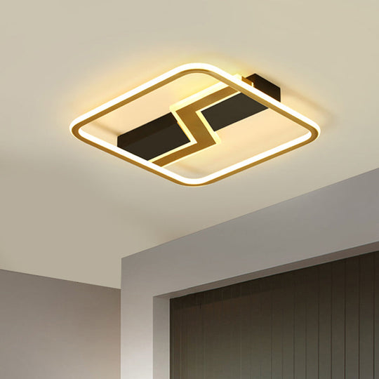 Gold Led Square Flush Mount Ceiling Lamp With Lightning Design - 16.5/20.5 Simple & Stylish For