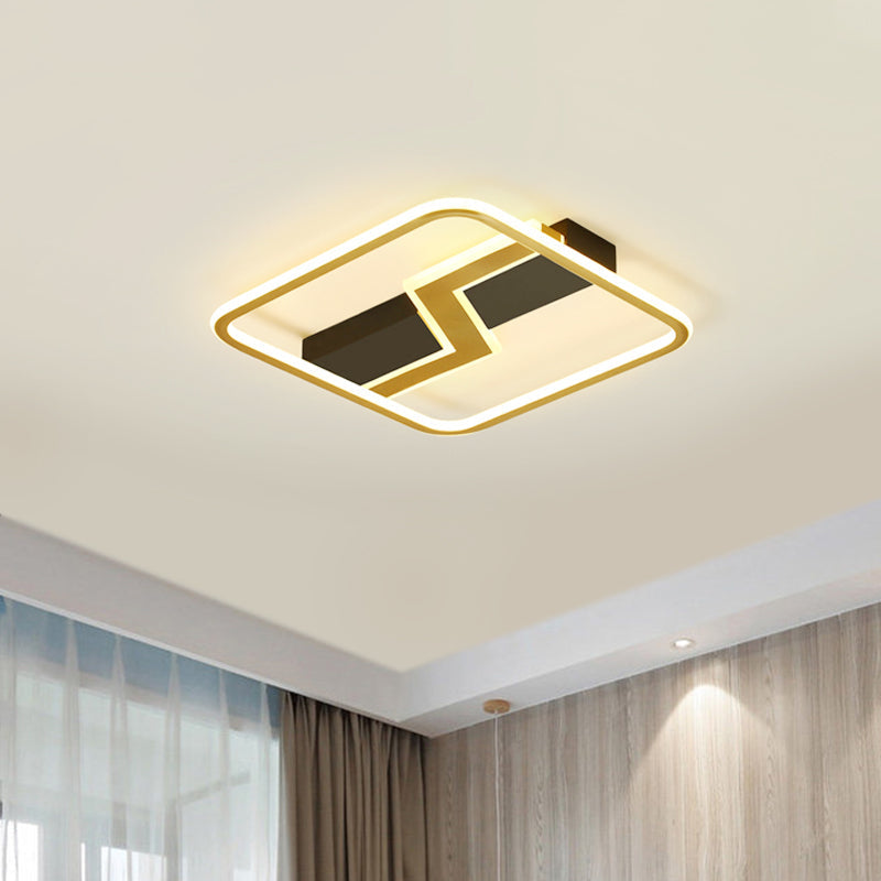 Gold Led Square Flush Mount Ceiling Lamp With Lightning Design - 16.5/20.5 Simple & Stylish For