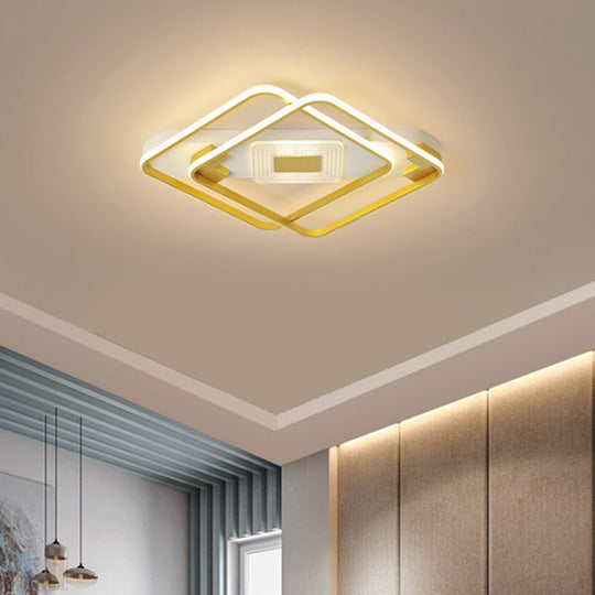 Gold Acrylic Flush Mount Led Ceiling Lamp For Living Room - Minimal Square Design 16.5/20.5 W / 16.5