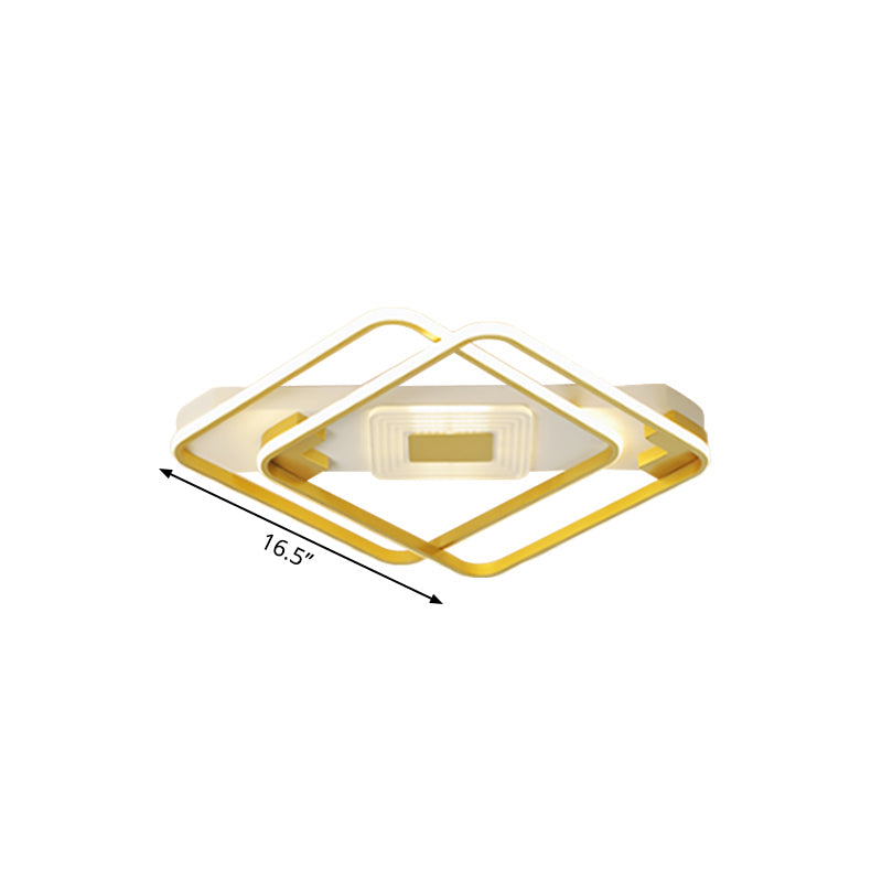 Gold Acrylic Flush Mount Led Ceiling Lamp For Living Room - Minimal Square Design 16.5/20.5 W