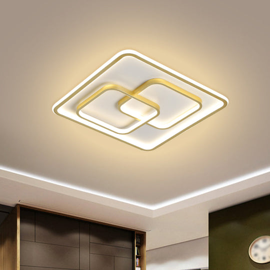 Gold Square Led Flush Mount Ceiling Light For Modern Bedrooms / 16.5