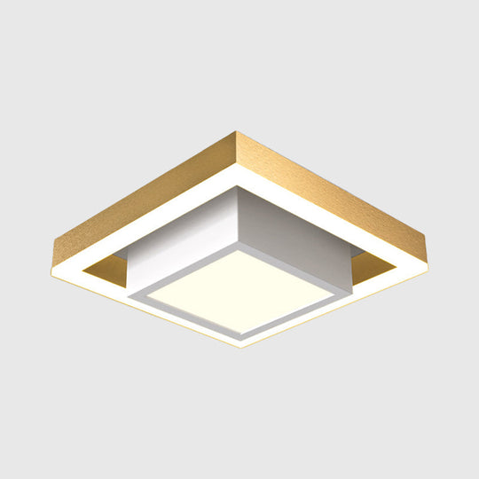 Contemporary Black/Gold Led Flush Mount Ceiling Lamp - Aluminum 2-Tier Square Design Warm/White