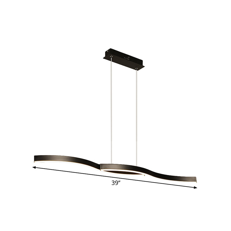 Waves Island Lamp: Contemporary Aluminum Led Pendant Lighting - 39/47 L Black Fixture For Dining