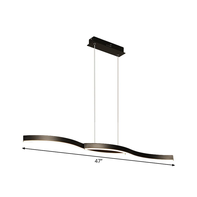 Waves Island Lamp: Contemporary Aluminum Led Pendant Lighting - 39/47 L Black Fixture For Dining