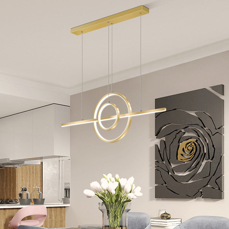 Modern Gold 2-Ring Led Island Pendant Lamp With Warm/White Light - Perfect For Dining Room