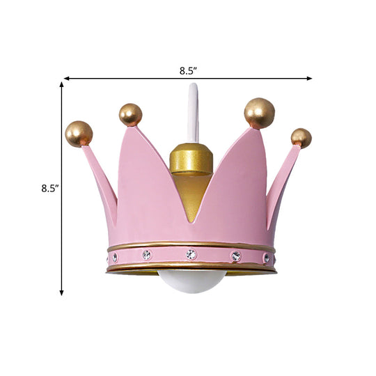 Kids Metal Wall Sconce: Crown Bedroom Light In Gold/Pink - 1-Bulb Mounted