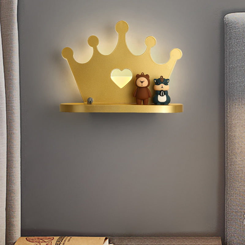 Pink/Gold Crown Led Wall Sconce For Kids Bedside Lighting - Metal Mounted Light Gold