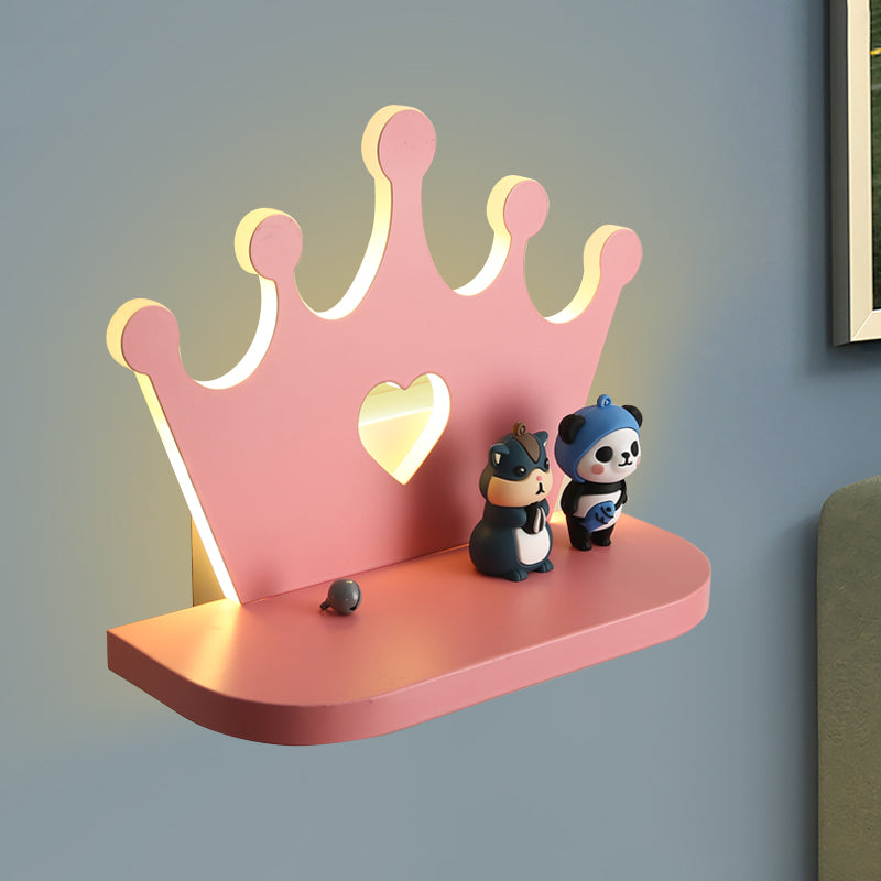 Pink/Gold Crown Led Wall Sconce For Kids Bedside Lighting - Metal Mounted Light Pink