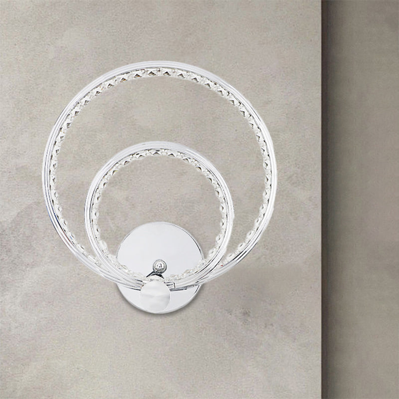 Modern Led Wall Mounted Dual-Ring Lamp In Warm/White Light Chrome Finish / Warm
