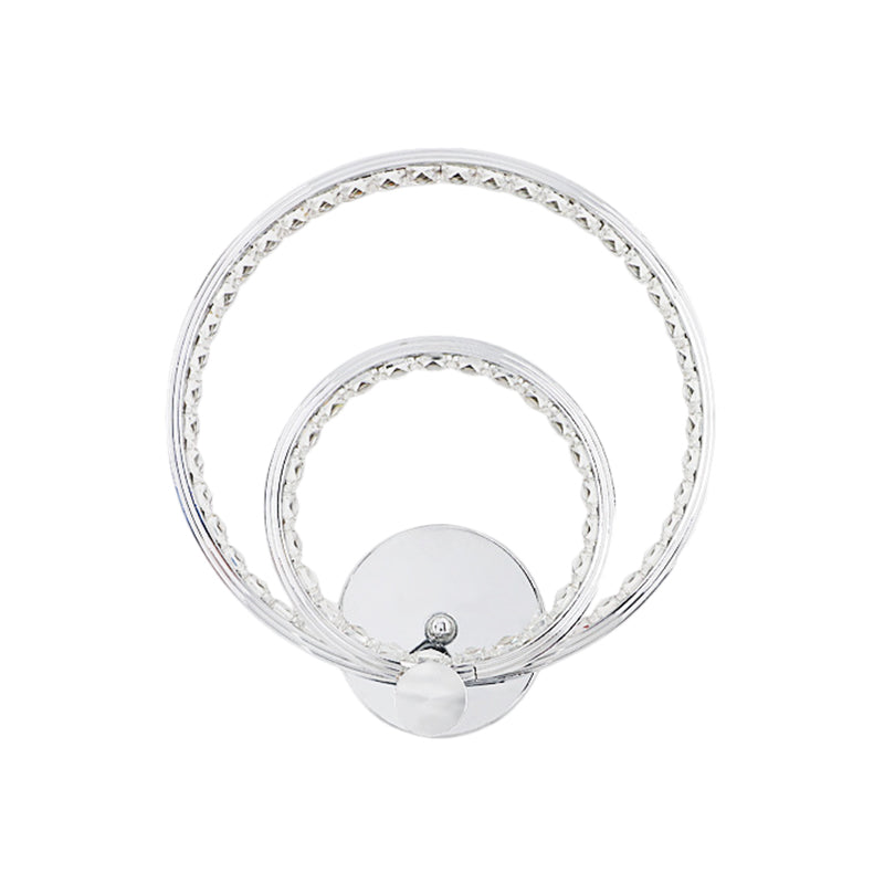 Modern Led Wall Mounted Dual-Ring Lamp In Warm/White Light Chrome Finish