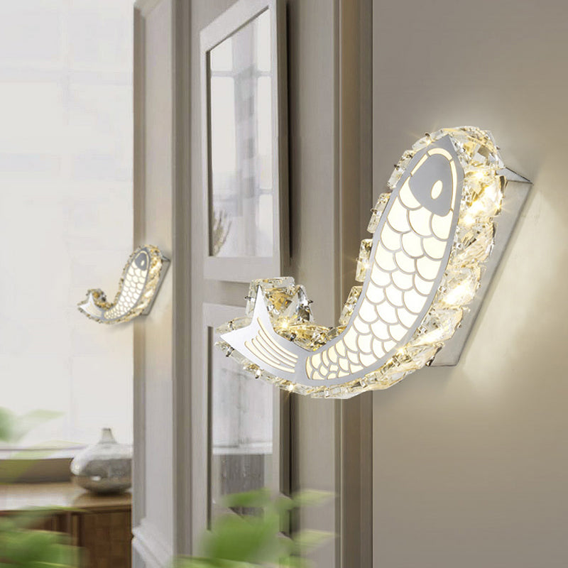 Contemporary Led Wall Sconce With Crystal Block Shade For Bedside Mounting Chrome