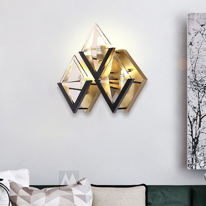 Minimalist Crystal Led Wall Sconce In Gold With Rhombus Surface Design