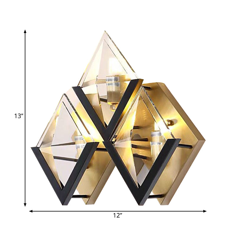 Minimalist Crystal Led Wall Sconce In Gold With Rhombus Surface Design
