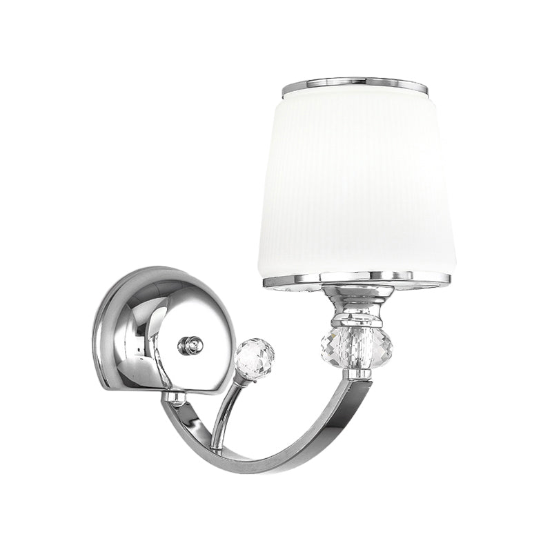 Simplicity Chrome Conic 1-Head Wall Light Fixture With White Glass Shade