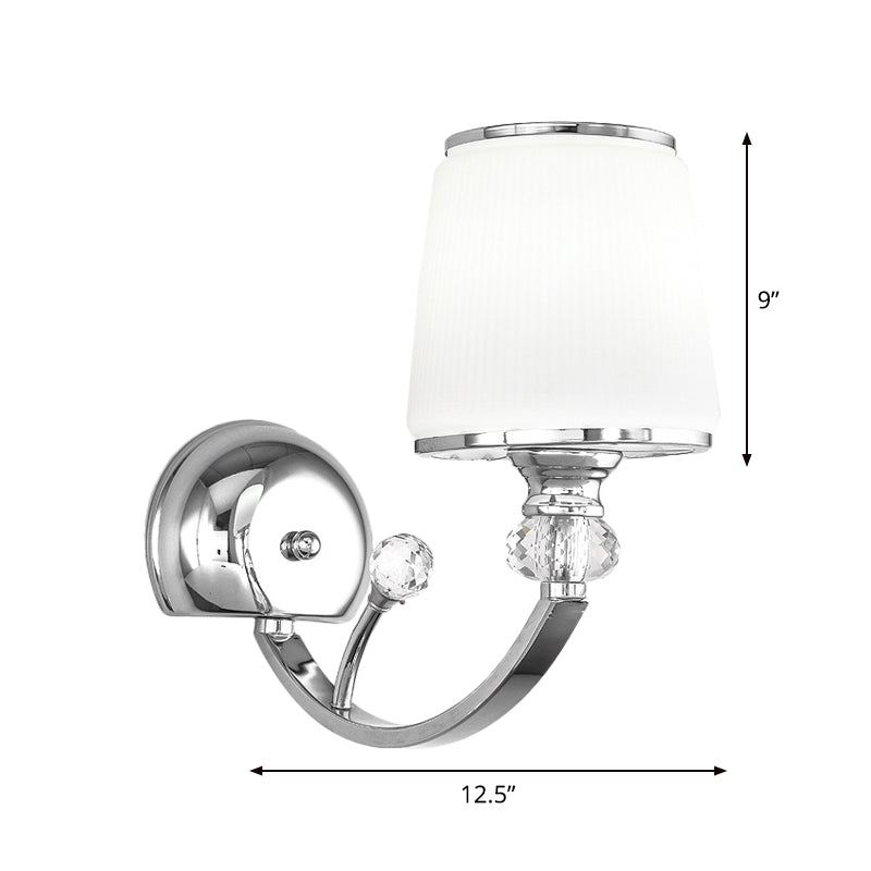 Simplicity Chrome Conic 1-Head Wall Light Fixture With White Glass Shade
