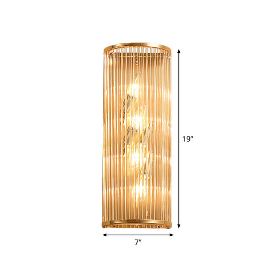 Minimalist Cylinder Wall Mount Crystal Rod Sconce - 4-Light Hallway Lighting In Gold