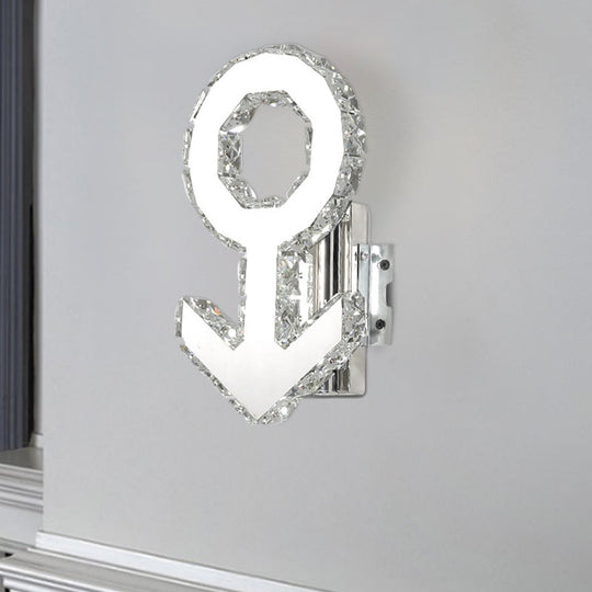 Contemporary Male Sign Wall Lamp - Crystal Block Led Hallway Lighting In Stainless Steel Warm/White