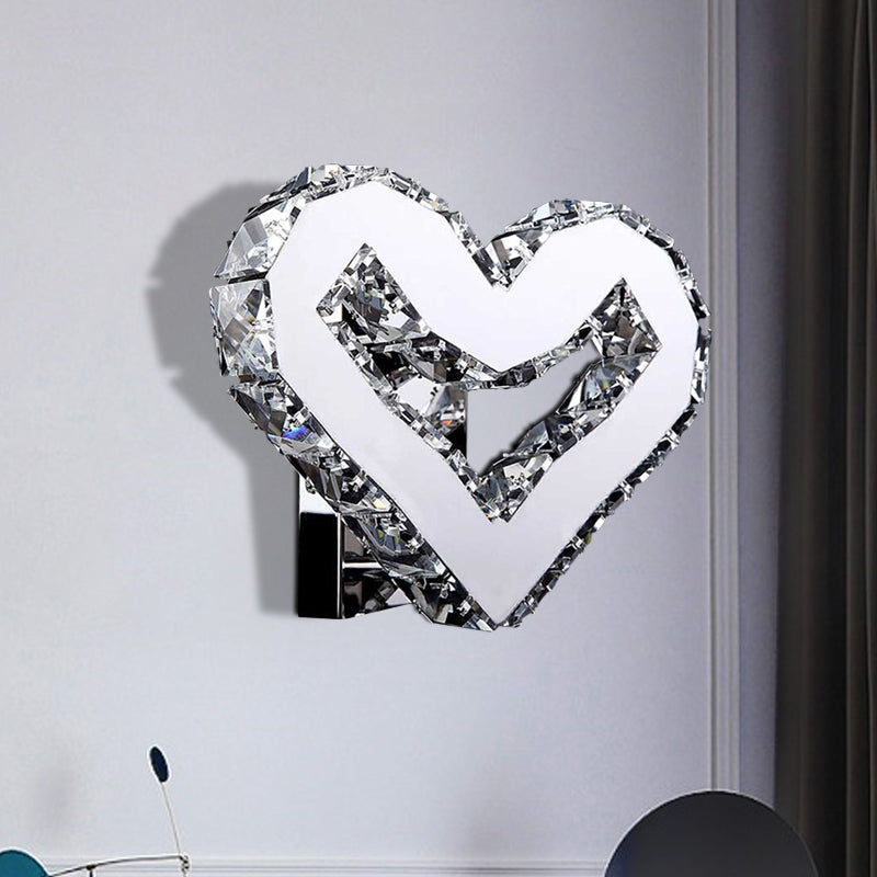 Stainless-Steel Led Heart Sconce - Modern Clear Crystal Wall Lamp In Warm/White Light / Warm
