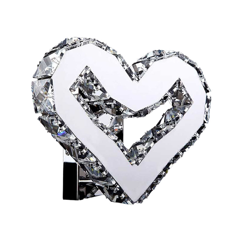 Stainless-Steel Led Heart Sconce - Modern Clear Crystal Wall Lamp In Warm/White Light