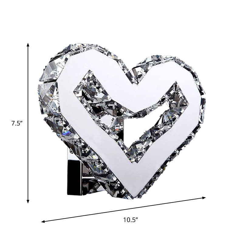 Stainless-Steel Led Heart Sconce - Modern Clear Crystal Wall Lamp In Warm/White Light