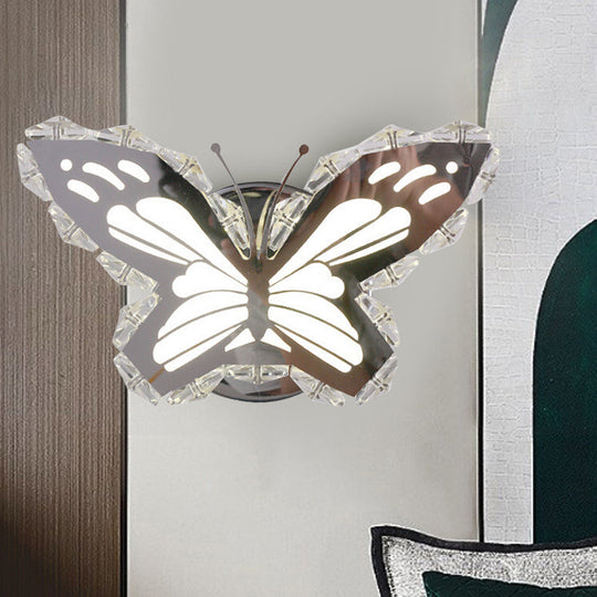 Contemporary Led Stainless-Steel Wall Sconce With Crystal Shade In Warm/White Light For Corridors /