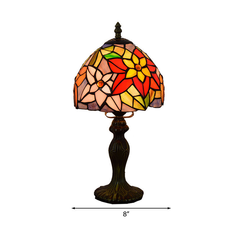 Rustic Vintage Glass Dome Table Lamp With Flower/Sunflower Design - Bedroom Lighting In Multi Color