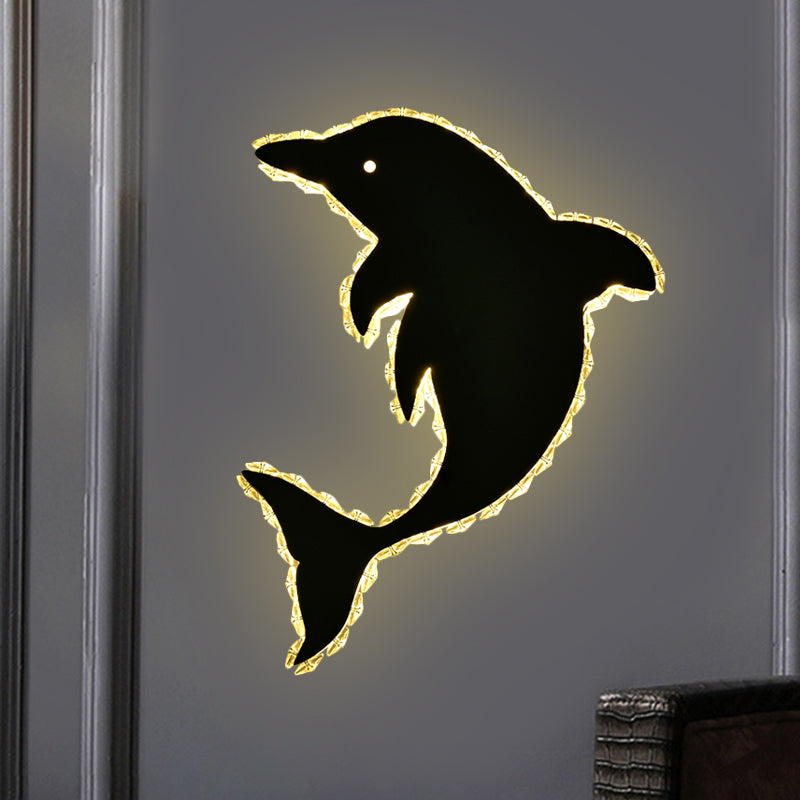 Modern Led Dolphin Crystal Wall Sconce - Stainless Steel Flush Mount Light Stainless-Steel