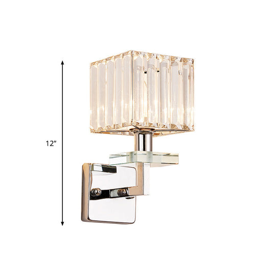 Contemporary Chrome Led Cuboid Wall Mounted Light With Crystal Prisms