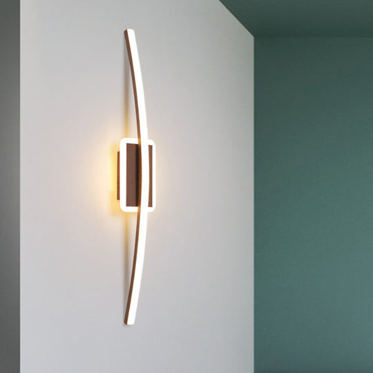 Curved Linear Aluminum Led Wall Sconce In Simplicity Gold/Coffee - Ideal Dining Room Lighting Coffee