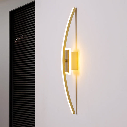 Curved Linear Aluminum Led Wall Sconce In Simplicity Gold/Coffee - Ideal Dining Room Lighting