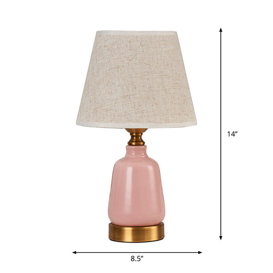 Simple Pink Conical Pleated Fabric Desk Lamp For Bedroom Night Table