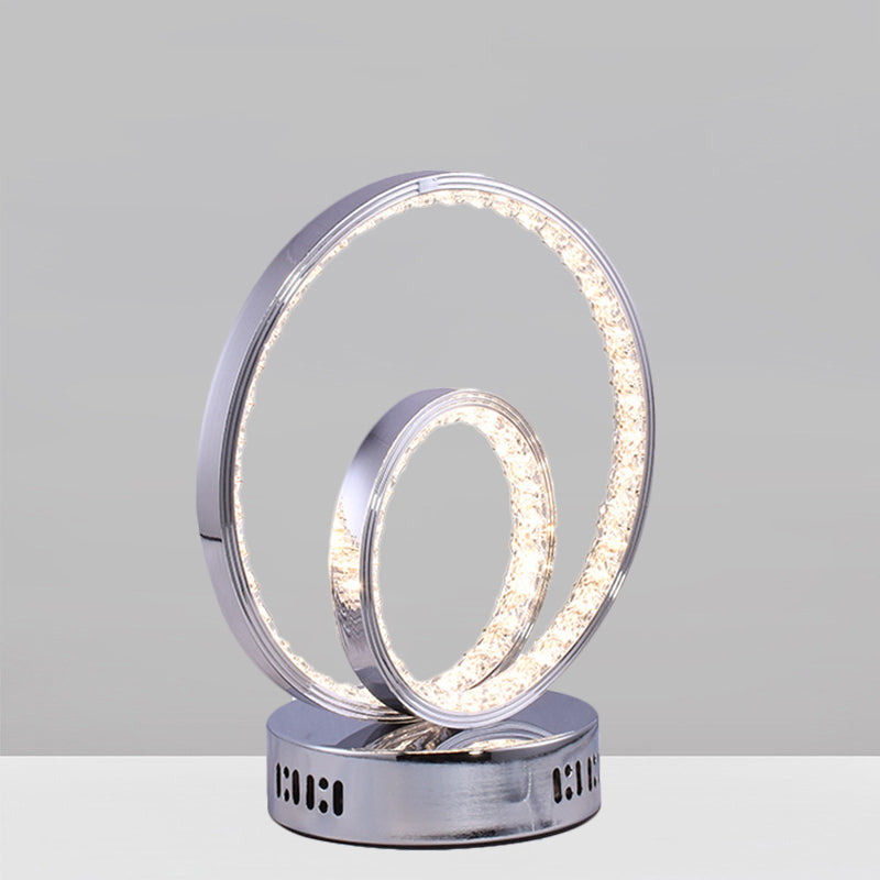 Modern Minimalist Circle Nightstand Lamp: Metallic Led Task Lighting In Chrome - Perfect For Study